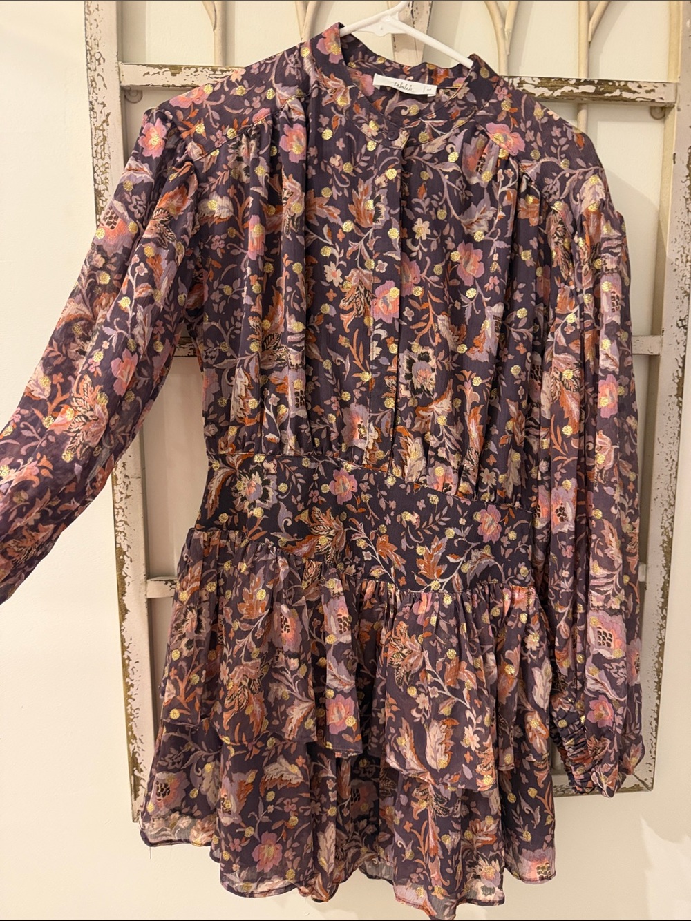 TALULAH Purple Floral Metallic Accent Blouse